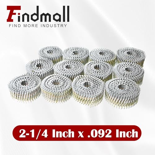 Image of findmall 3600 Count Siding Nails 2-1 /4 Inch by .092 Inch 15 Degree Ring Shank Hot-Dipped Galvanized Collated Wire Coil