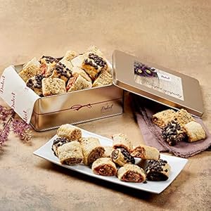 Dulcet Gift Baskets Sympathy Flavored Flaky Rugelah Gift Tin -Chocolate Chip-Cinnamon- Raspberry Apricot Gift for Thinking of You and Condolences for Men, Women, Corporate, Friends & Family