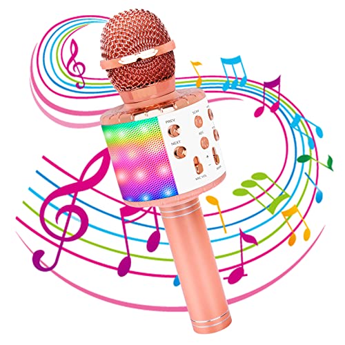 Icnice Wireless Bluetooth Karaoke Microphone, 5-In-1 Portable Handheld Karaoke Mic Speaker With Flashing Light For Singing Compatible With Tv/Phone/Pc Karaoke Machine (Rose Gold) #TOP15