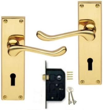 Golden Grace Victorian Scroll Lever Lock Door Handles, Polished Brass