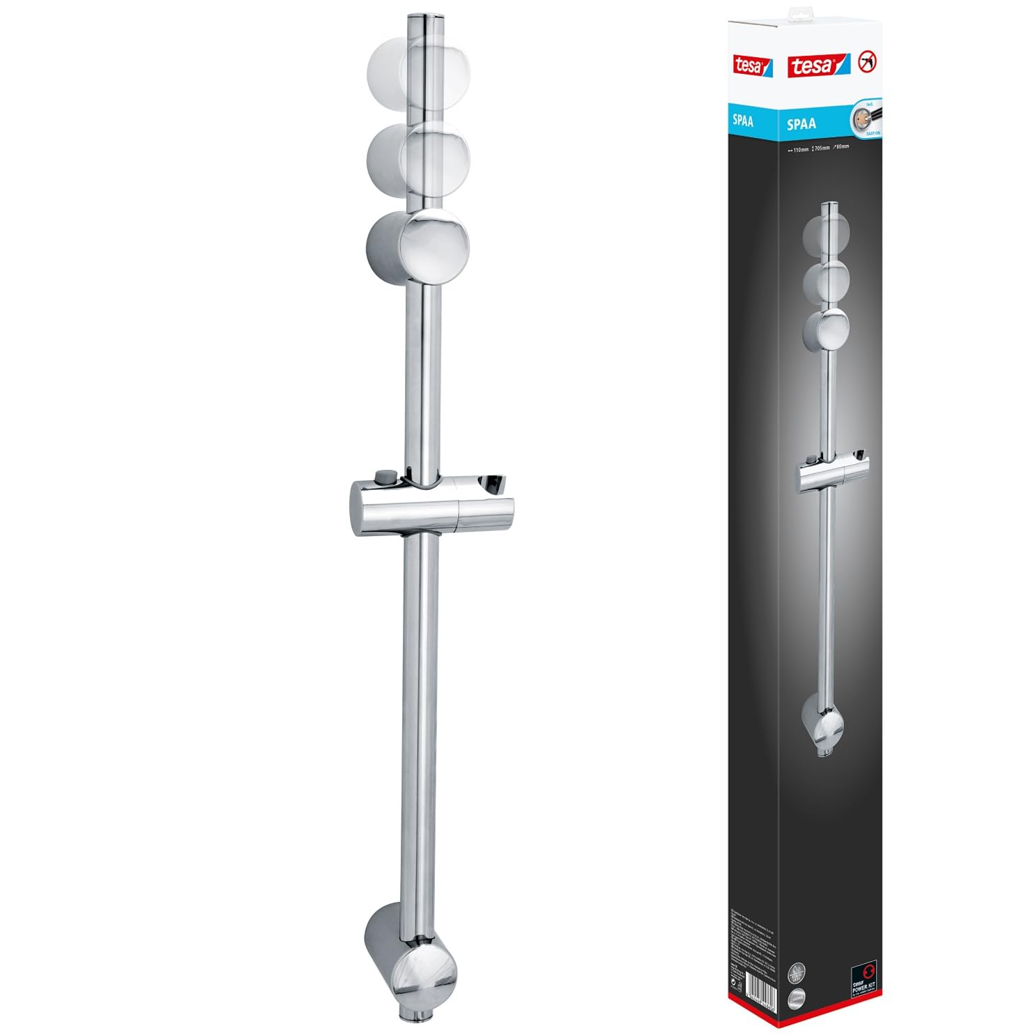 tesa 40341-00000-00 SPAA chrome shower rail Adhesive no-drill install.