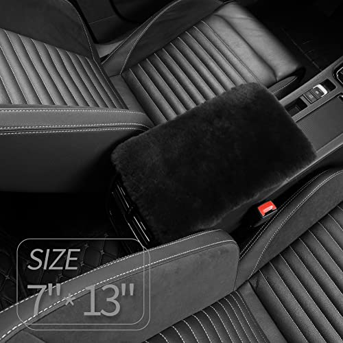Image of IRIWOOL Sheepskin Armrest Cover Auto Center Armrest Cover Car Soft Console Pad, Fluffy Wool Auto Center Console Cover for Most Car Arm Rest Decoration Protector 7 x 13 Inch (Shearling, Dark Gray)