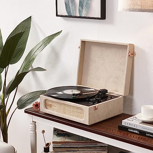Arkrocket Coryphaeus Vinyl Record Player 3-Speed Bluetooth Input and Output Built-in Speakers with Magnetic Cartridge Auto Off (Flora Engraved) - Les Beatles, Paul McCartney, John Lennon, RIngo Starr, George Harrison Arkrocket Coryphaeus Vinyl Record Player 3-Speed Bluetooth Input and Output Built-in Speakers with Magnetic Cartridge Auto Off (Flora Engraved) – Image 3