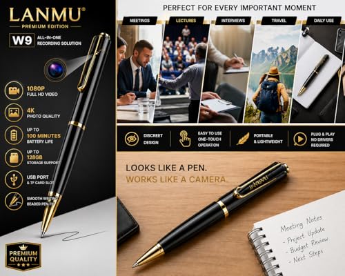 Image of LANMU 2026 Model Ultra-Micro 4K Full HD Spy Pen Camera I Hidden Security Camera with Audio & Video Recording, Long Battery Backup up to 100mins, Supports Micro SD