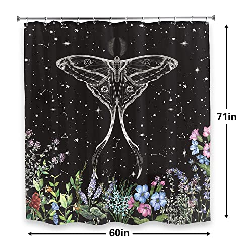 Lghtyro Moth Shower Curtain Vintage Aesthetic Floral Shower Curtain Black Witchy Celestial Shower Curtain Gothic Halloween Shower Curtain Set Botanical Bathroom Accessoriesdecor 60Wx71H Inch #TOP4
