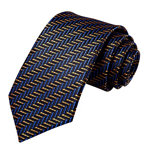 Image of Dubulle Mens Tie Set Solid Paisley Silk Striped Necktie for Men with Cufflinks Tie and Pocket Square,Blue Brown