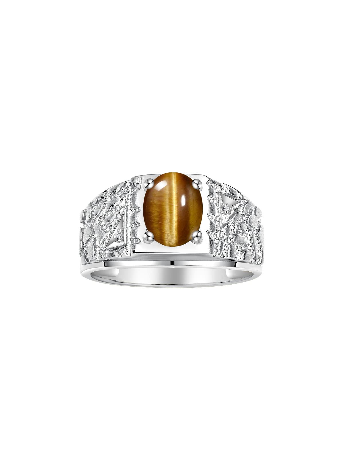 Rylos Men's Rings Designer Nugget Ring: Oval 9X7MM Gemstone &amp; Sparkling Diamonds - Color Stone Birthstone Rings for Men, Sterling Silver Rings in Sizes 8-13. Mens Jewelry