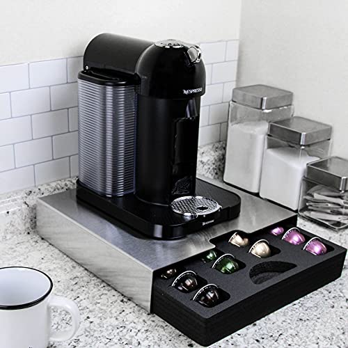 Polar Whale Brushed Stainless Steel Coffee Pod Organizer Sliding Drawer Stand Storage Tray Holder Compatible With Nespresso Vertuo Vertuoline For Kitchen Home Counter Waterproof Holds 26 #TOP22