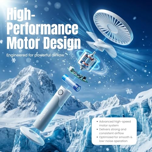 Image of One94Store High Speed Portable USB Hand Fan, 4800 RPM, 1200mAh Rechargeable Battery, Up to 6H Runtime, 3 Speed Modes for Travel, Office & Makeup, Grey - Mini Fan, Hand Fan, Small Fan, USB Fan