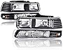 PIT66 Headlights, Compatible with 99-02 Chevy Silverado 1500 2500/01-02 Silverado 1500HD 2500HD 3500/00-06 Tahoe Suburban 1500 2500 Clear Lens Black Housing Amber Reflector