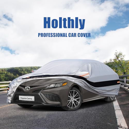 Image of Holhtly Car Cover Custom Fit for Toyota Camry, Car Covers for Automobiles All Weather Waterproof Sun Snow Rain Wind Dust Protection, Outdoor Car Cover Gray & Black