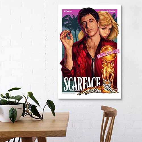 1983 Scarface Movie Al Pacino Tony Montana Michelle Pfeiffer Canvas Art Poster And Wall Art Picture Print Modern Family Bedroom Decor Posters 16X24Inch(40X60Cm) #TOP2