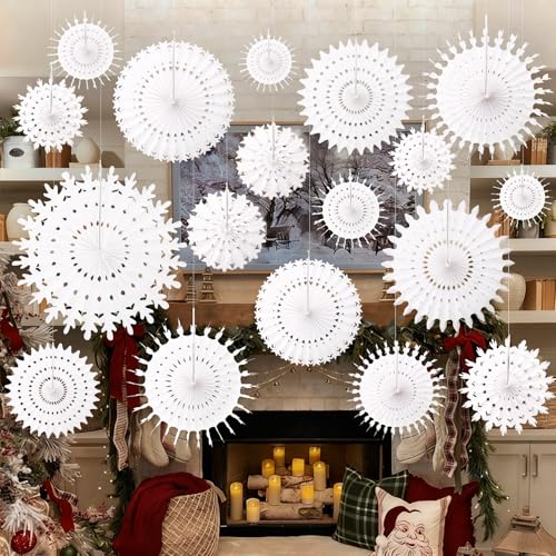 FALSKT 18 Stücke Schneeflocken Deko Weihnachtsdeko Weiß Papier...