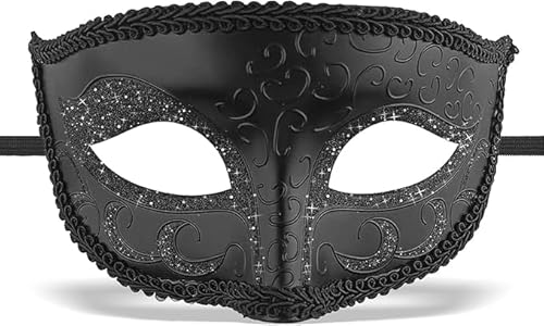 Flat cut carved mask, makeup party, sexy atmosphere, mysterious mask (Black, 18 * 10cm)
