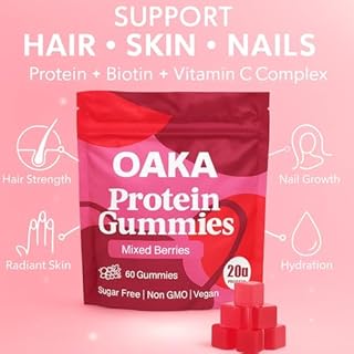 ipxkwll OAKA Protein Gummies, 20g Protein per Serving, Support Hair, Skin, Nails Health, Boost Energy, Protein Supplement for Women Men, Zero Sugar, Vegan, Mixed Berries Flavor, 60 Gummies