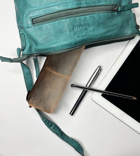 Image of RUSTIC TOWN Leather Pencil Case for Men & Women - Full Grain Leather Pen Pouch with Zipper, Handcrafted Pencil Pouch Organizer for Office, School & Travel