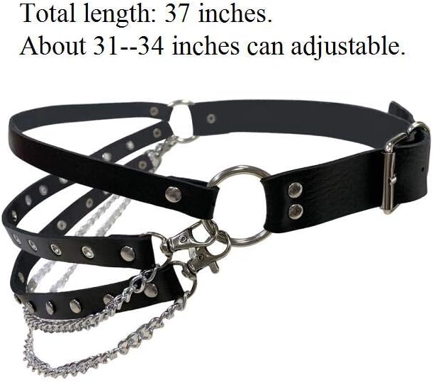 Eigso Punk Leather Belts for Women O-Rings Chains Goth Rock Garters Strap for Woman Waist Chain Belt Adjustable - Image 5