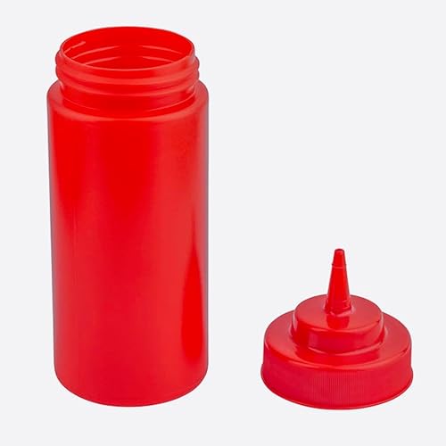 Miniatura 2 de Tezzorio Botella de plástico de boca ancha roja de alto rendimiento de 16 onzas. Dispensador cómodo y versátil sin derrames, botella de aderezo sin