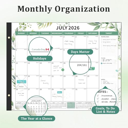 Image of Ospelelf Desk Calendar 2026-2027 Large 22 inchx17 inch Monthly Family Planner Pad with Protective Cover 18 Months Use July 2026 to December 2027 Floral Green