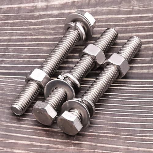 Image of (6 Sets) 5 /16-18 x 3 inch Hex Bolt and Nut Kit, 304 Stainless Steel (18-8), Fully Threaded, Flat & Lock Washers Included