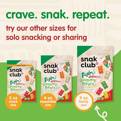 Snak Club Tajin Gummy Bears, Assorted Fruit Candy Gummies with Chili and Lime Seasoning, Mild, Gluten-Free and Vegan Snacks, 20 oz Resealable Bag - image 7