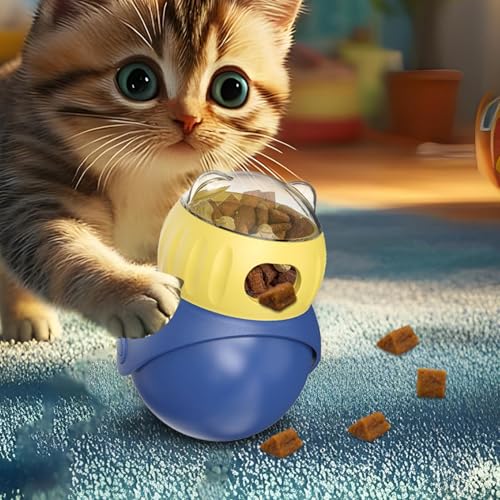 Treat Dispensing Ball, Cat Slow Feeders, Yellow Blue Refillable Adjustable Food Dispensing Toy, Leaking Balls Pet Feeder for Puppy Training, Bereicherung und interaktives Feeding-3