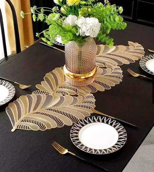 Clothloom Waterproof 92 X 33 cm PVC Vinyl Gold Color Leaves Cutwork Luxury 4 Seater and 6 Seater Center and Dining Table Runner for Living Room, TV Panel, Side Table (B0CPWW4K3D) Amazon Price History, Amazon Price Tracker