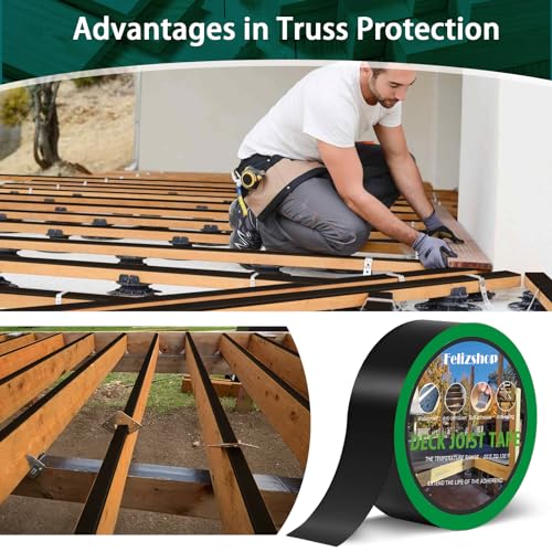 Deck Joist Tape, 1-5/8\" x 50\' Deck Butyl Tape,Deck Joist Tape, Waterproof Joist Tape, Weather Resistance Flashing Tape for Repairing Seal Protect Beams and Wood Decks (4 Rolls)