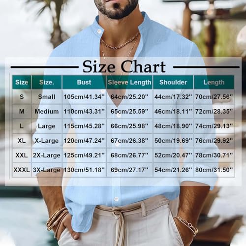 Cambkatl Cotton Linen Shirts for Men 2025 Fall Loose Long Sleeve Button Down Business Casual Banded Collar Shirt3