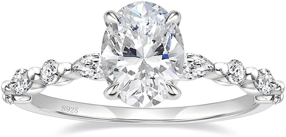 3 Carats 925 Sterling Silver Ring Oval Cut Cubic Zirconia Engagement Solitaire Marquise Promise Ring for Women Size 3-13