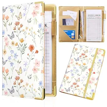  Server Book, Waitress Book Server Books for Waitress Waiter Book with Money Zipper Pocket Serving Book Server Notepad Waitress Accessories