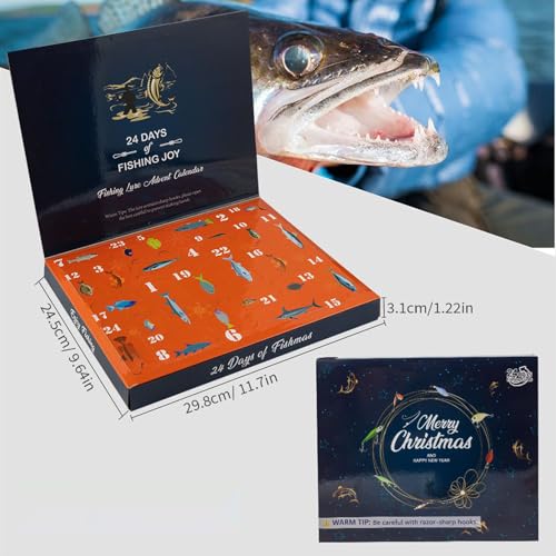 Calendrier de l'Avent de Noël avec 24 appâts de pêche pour eau douce et mer