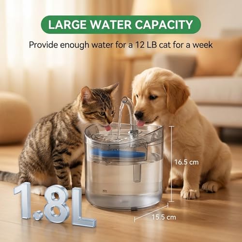 Image of MAK7 Transparent Cat Water Fountain - Automatic Pet Water Dispenser with High-Visibility Tank - Health Hydration System for Cats and Small Dogs - Continuous Fresh Water Flow for Indoor Pets