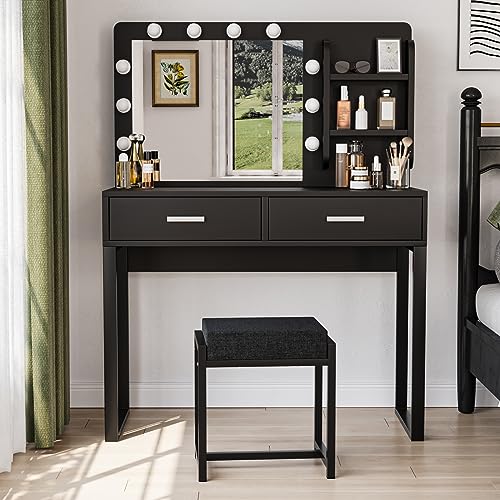 Semiocthome Vanity Desk with Mirror and 10 LED Lights, 39.4