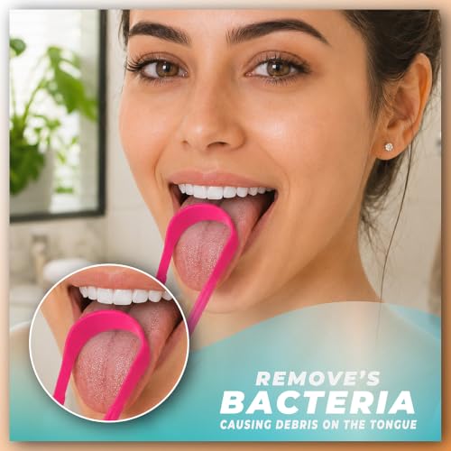 Image of MAXI Plastic Tongue Cleaner for Adults & Kids with Travel Case | BPA Free, Multicolor Plastic Tongue Scraper for Oral Hygiene, Removes Bad Breath & Bacteria, Easy Grip Handle (Pack of 4)