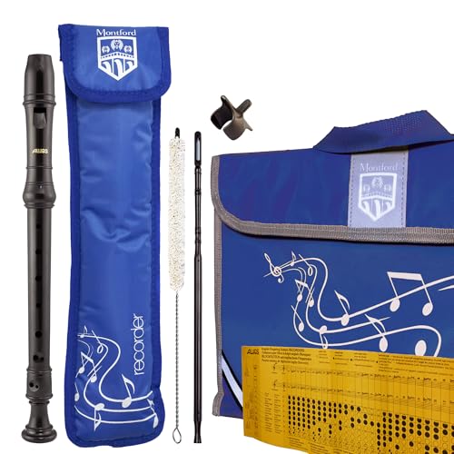 Aulos 303N Elite Descant Recorder School Starter Pack – Includes Recorder, Cleaning Mop, Deep Cleaning Rod, Padded Carry Case & Sheet Music Bag – Ideal for Primary School Beginners - Blue