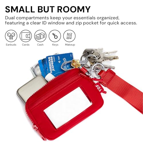 Image of Keychain Wallet for Women Mini Zip Wristlet Wallets with ID Window, Small Coin Purse Keychain Card Holder Organizer, Detachable Strap Gifts for Women, Red