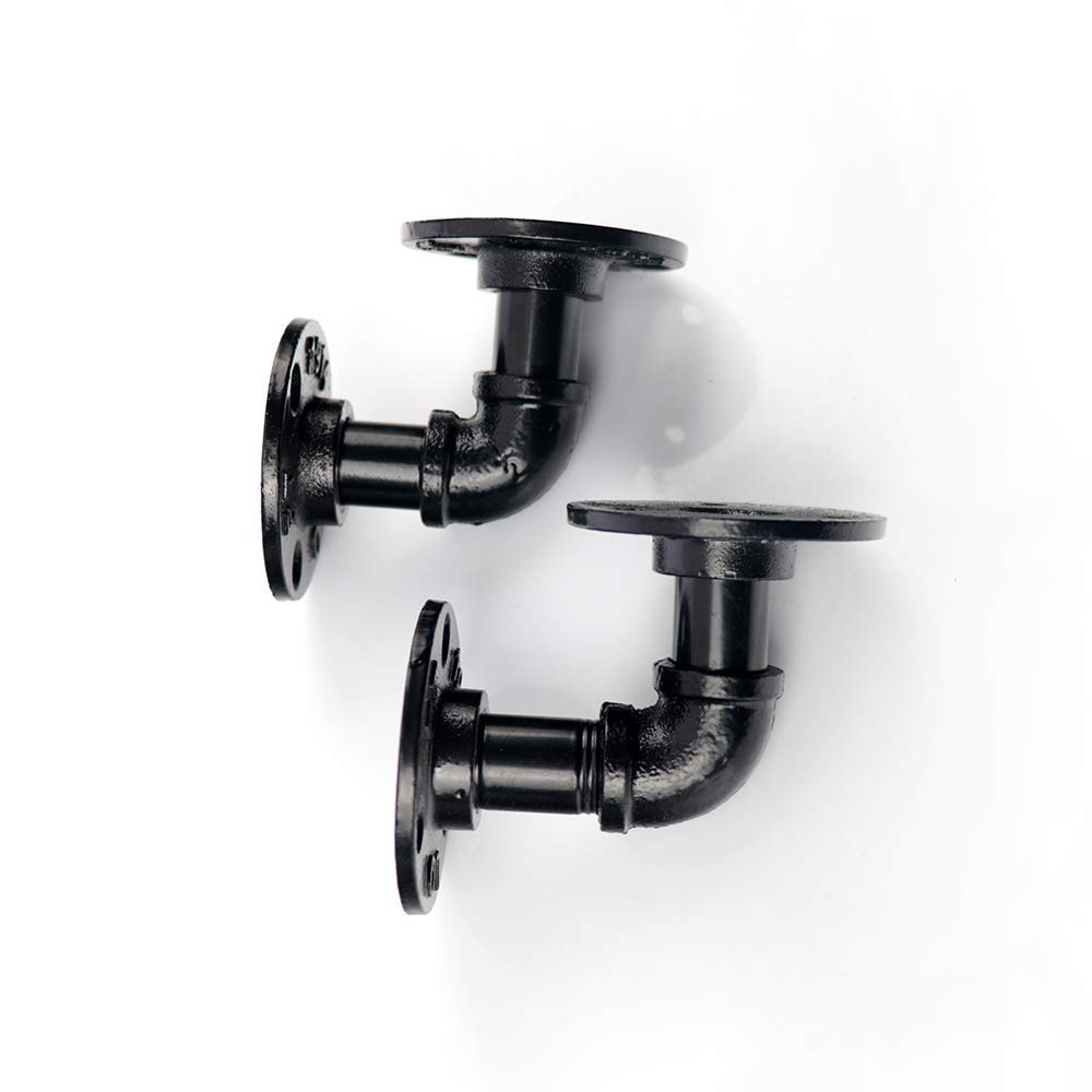 MroMax Pipe Shelf Brackets, Industrial Iron Pipe Shelving Brackets (3.54" Tall,3.54" Deep) Pipe Shelves Wall Mounted Rustic Pipe Decor,2pcs
