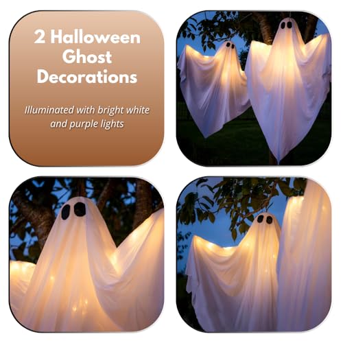 Marco Paul Set of Two EXTRA Large Light up Outdoor Ghost Decorations 4FT 120cm Pre-lit LED Indoor Spooky Halloween Decor Outside Scary Ghosts of Halloween for Garden - Image 5