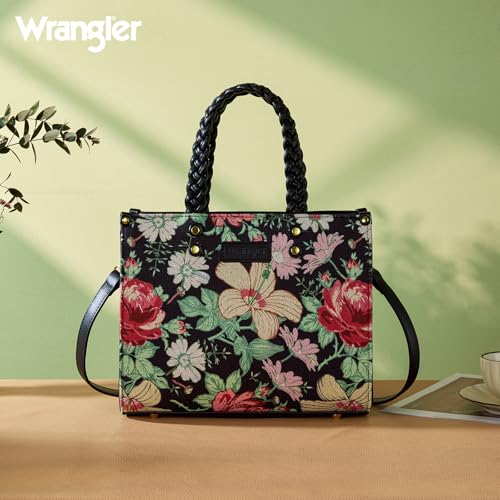 Image of Montana West Wrangler Tote Bag for Women, Floral Print Braided Tote Purse,Western Tote Handbag with Adjustable Shoulder Strap