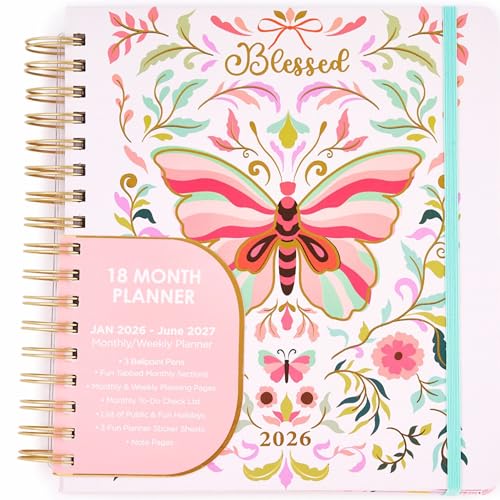 Votum 18 Month Hard Cover Planners/Calendars 10 x 10 January 2026 - June 2027 - Daily Weekly & Monthly Organizer with Pens Stickers and a Sturdy Cover - Blessed