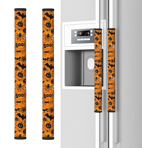 Image of Halloween Refrigerator Door Handle Covers Set of 2, Boo Bats Gifts for Women, Neoprene Fridge Door Handle Covers Protector for Fridge Dishwasher Appliance Halloween Decorations Indoor Kitchen