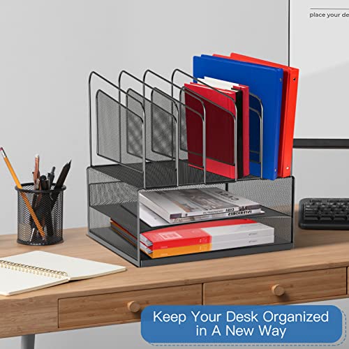 Sinboun Mesh 2 Trays 5 Vertical File Sorter Desk Organizers And Accessories Multifunction Desktop File Organizer #TOP5