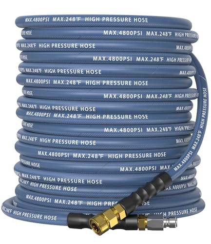 NAVOHEVEN 3/8 ID Pressure Washer Hose 100 ft 4800 PSI Steel-Braided & Durable - Flexible & Kink-Resistant Power Washer Hose with 3/8 Swivel Quick Connect Hot/Cold Water Compatible -100 Foot Navy