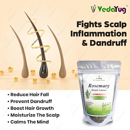Image of VY VedaYug Rosemary Leaves for Hair Growth, 100g | Food Grade Rosemary Leaves for Seasoning + 1 Mist Spray Bottle for Rosemary Water