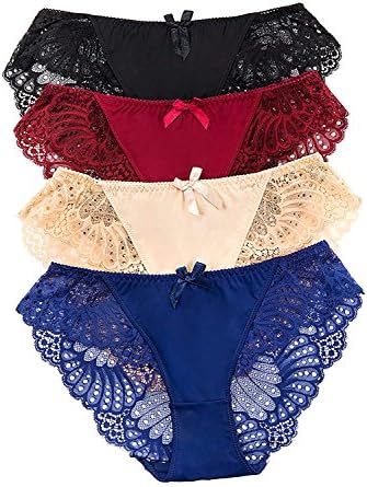 titivate Women 's Sexy Lace Underwear Hipster Thongs Panties Pack of 4 (M-Waist 29in-33in, Pack of 4)