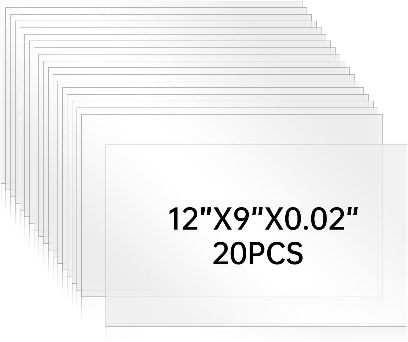 - 20 Pack Plexiglass Sheets 0.02 Inch Thick, 9" x 12" Thin Acrylic Sheets, Clear Plastic Sheet for Craft, Photo Frame, Sign Blank, DIY Display Project
