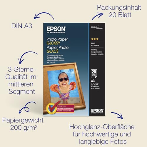 Epson A3 Glossy Photo Paper 200 g/m2, 20 Blatt