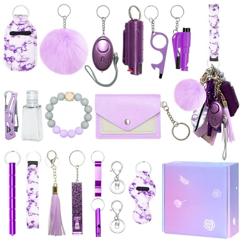 Jsngbse Safety Keychain Set for Women, Wristlet Keychain for Women with Bottle Opener, Card Holder, Whistle, Wristlet Strap, Bracelet Keychains Accessories Kit