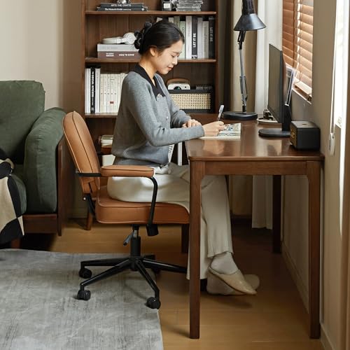 Image of YESWOOD Solid Wood Computer Desk, Vintage Home Office Desk, Writing Desk, Mid Century Modern Wood Desk for Home Office, Study, Gaming 39.37 inch W